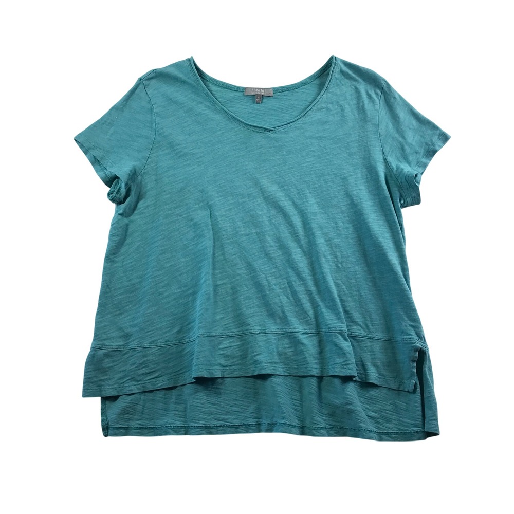 Habitat Teal Blue Slub Cotton V-Neck Tiered Hem Short Sleeve Top M 26923